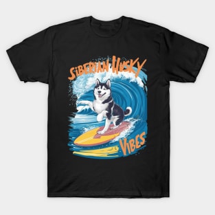 Wave Rider Siberian Husky Dog Surfing T-Shirt